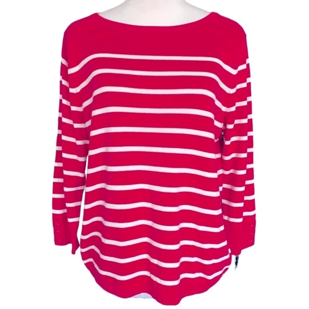 Talbots Pink Striped Cotton Rayon Soft 3/4 Sleeve Sweater New Sz LP